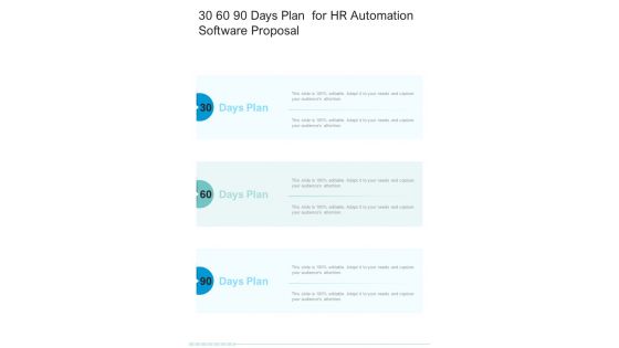 30 60 90 Days Plan For HR Automation Software Proposal One Pager Sample Example Document