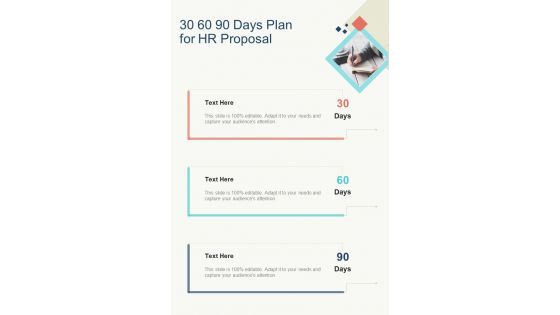30 60 90 Days Plan For HR Proposal One Pager Sample Example Document