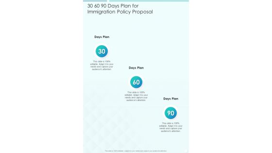 30 60 90 Days Plan For Immigration Policy Proposal One Pager Sample Example Document