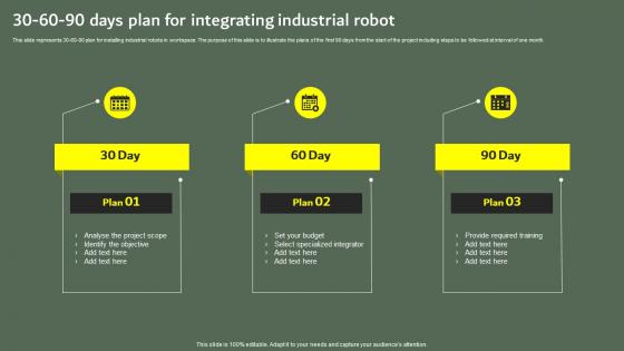 30 60 90 Days Plan For Integrating Optimizing Business Performance Using Industrial Robots IT