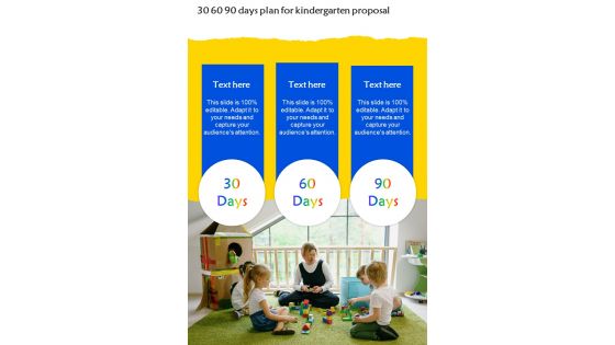 30 60 90 Days Plan For Kindergarten Proposal One Pager Sample Example Document