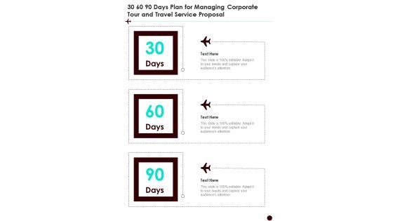 30 60 90 Days Plan For Managing Corporate Tour One Pager Sample Example Document