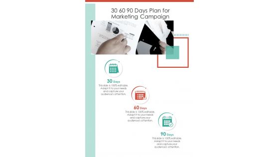 30 60 90 Days Plan For Marketing Campaign One Pager Sample Example Document