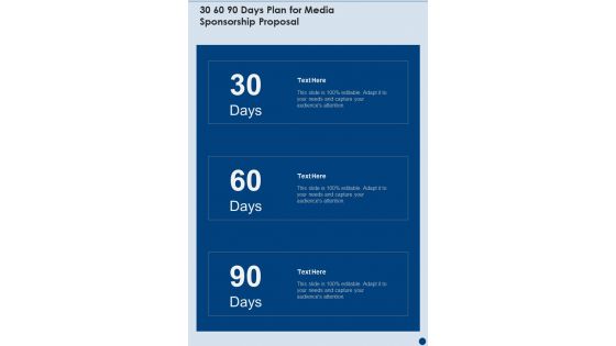 30 60 90 Days Plan For Media Sponsorship Proposal One Pager Sample Example Document