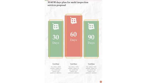 30 60 90 Days Plan For Mold Inspection Services Proposal One Pager Sample Example Document