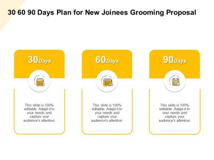 30 60 90 days plan for new joinees grooming proposal ppt powerpoint summary model