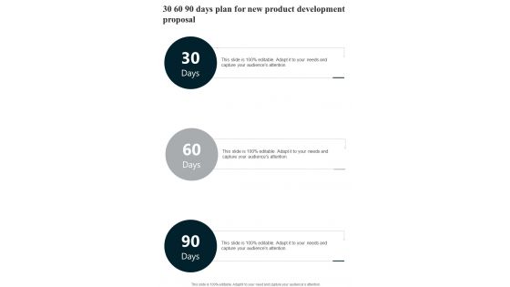 30 60 90 Days Plan For New Product Development Proposal One Pager Sample Example Document