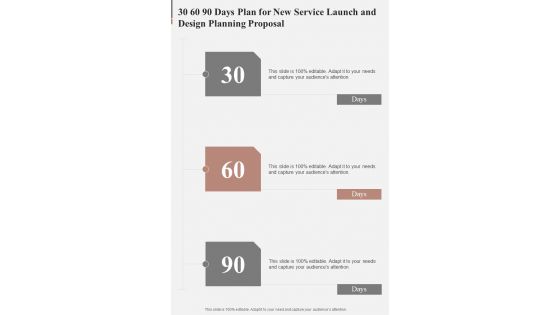 30 60 90 Days Plan For New Service Launch And Design Planning One Pager Sample Example Document