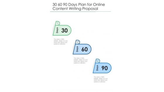 30 60 90 Days Plan For Online Content Writing Proposal One Pager Sample Example Document