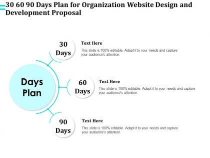30 60 90 days plan for organization website design and development proposal ppt icon