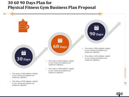 30 60 90 days plan for physical fitness gym business plan proposal ppt file design