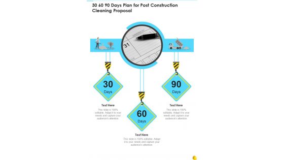 30 60 90 Days Plan For Post Construction Cleaning Proposal One Pager Sample Example Document