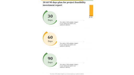 30 60 90 Days Plan For Project Feasibility Investment Report One Pager Sample Example Document