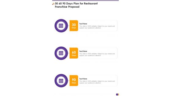 30 60 90 Days Plan For Restaurant Franchise Proposal One Pager Sample Example Document