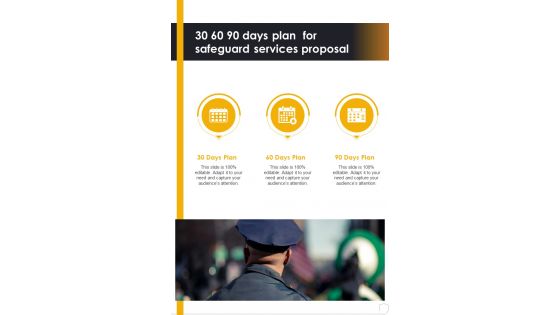 30 60 90 Days Plan For Safeguard Services Proposal One Pager Sample Example Document