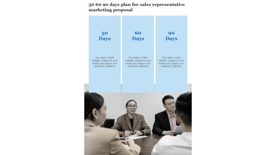 30 60 90 Days Plan For Sales Representative Marketing Proposal One Pager Sample Example Document