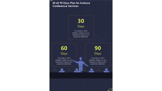 30 60 90 Days Plan For Science Conference Services One Pager Sample Example Document