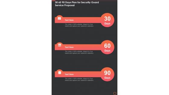 30 60 90 Days Plan For Security Guard Service One Pager Sample Example Document