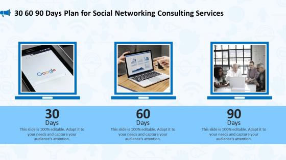 30 60 90 days plan for social networking consulting services ppt slides design