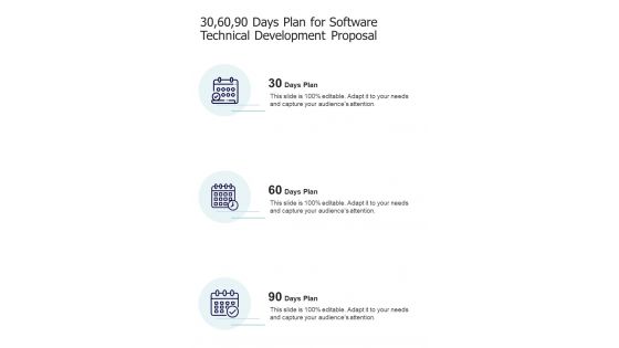 30 60 90 Days Plan For Software Technical Development Proposal One Pager Sample Example Document