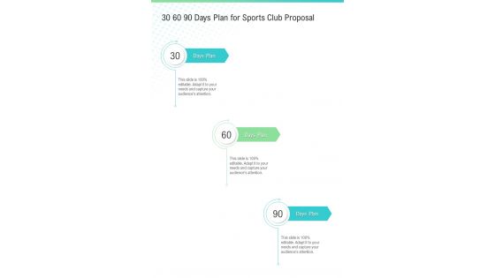 30 60 90 Days Plan For Sports Club Proposal One Pager Sample Example Document