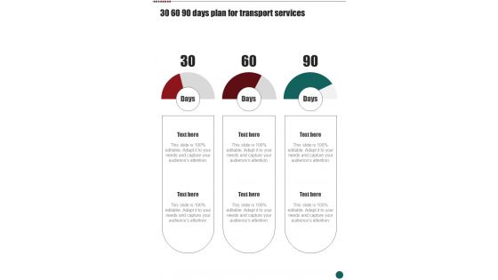 30 60 90 Days Plan For Transport Business Proposal For Transport One Pager Sample Example Document