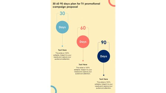 30 60 90 Days Plan For TV Promotional Campaign One Pager Sample Example Document
