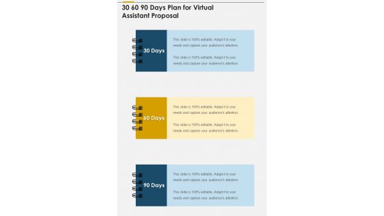 30 60 90 Days Plan For Virtual Assistant Proposal One Pager Sample Example Document