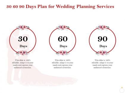 30 60 90 days plan for wedding planning services ppt icon infographics