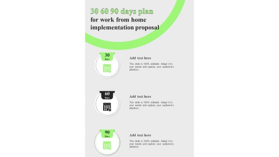 30 60 90 Days Plan For Work From Home Implementation One Pager Sample Example Document