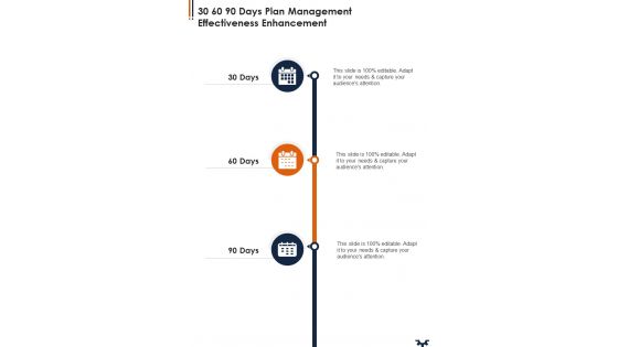 30 60 90 Days Plan Management Effectiveness Enhancement One Pager Sample Example Document