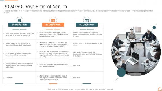 30 60 90 days plan of scrum agile quality assurance process ppt inspiration