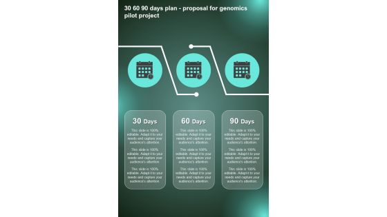 30 60 90 Days Plan Proposal For Genomics Pilot Project One Pager Sample Example Document