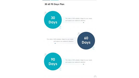 30 60 90 Days Plan Sales Consulting Proposal One Pager Sample Example Document