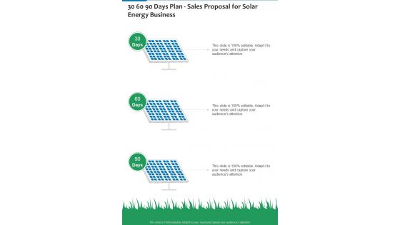30 60 90 Days Plan Sales Proposal For Solar Energy Business One Pager Sample Example Document
