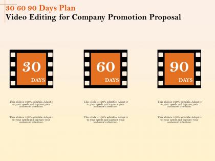 30 60 90 days plan video editing for company promotion proposal ppt file aids
