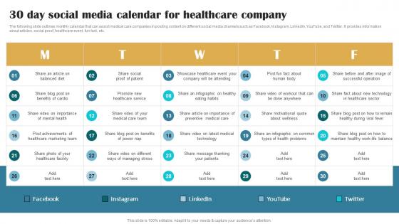 30 Day Social Media Calendar For Healthcare Building Brand In Healthcare Strategy SS V