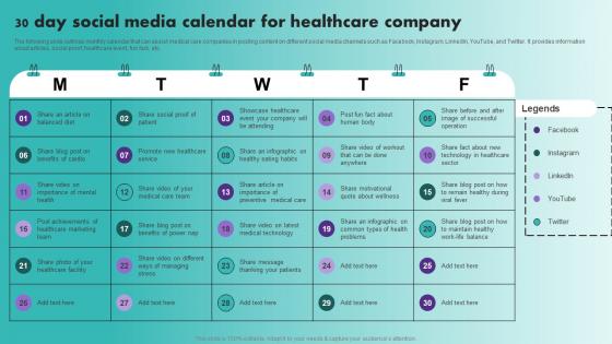 30 Day Social Media Calendar For Healthcare Company Healthcare Marketing Plan Strategy SS