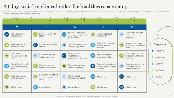 30 Day Social Media Calendar For Healthcare Strategic Plan To Promote Strategy SS V