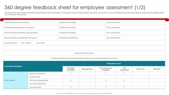 360 Degree Feedback Sheet For Employee Assessment Talent Management And Succession
