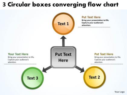 3 circlular boxes converging flow chart circular arrow powerpoint slides