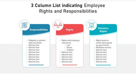 3 column list indicating employee rights and responsibilities