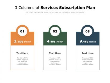 3 columns of services subscription plan