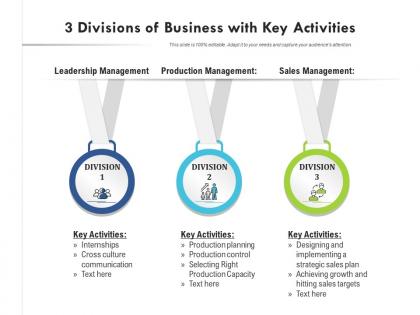 3 divisions of business with key activities