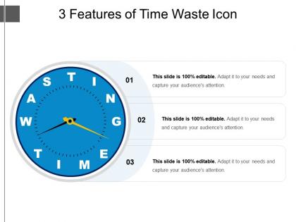 3 features of time waste icon powerpoint presentation