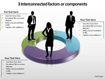 3 interconnected factors circular process with silhouettes or components ppt slides templates powerpoint info graphics