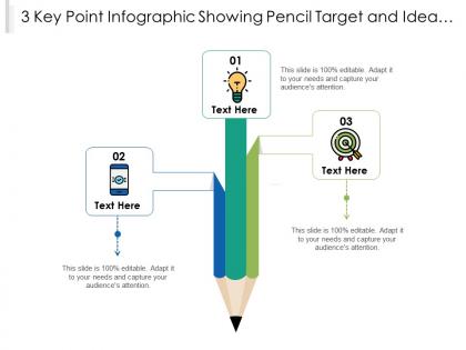 3 key point infographic showing pencil target and idea bulb