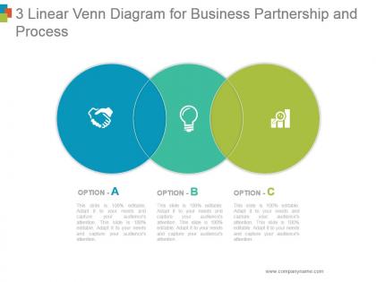3 linear venn diagram for business partnership and process sample of ppt