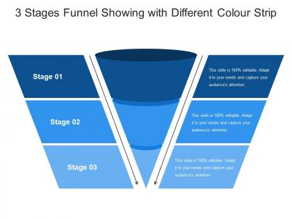 3 stages funnel showing with different colour strip