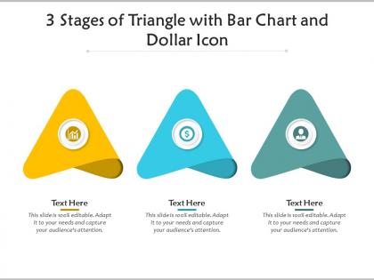3 stages of triangle with bar chart and dollar icon